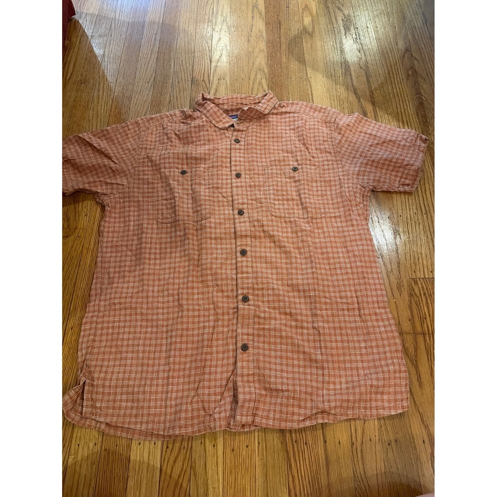 Patagonia Mens XL Short Sleeve Hemp Organic Cotton Plaid Button Down Shirt